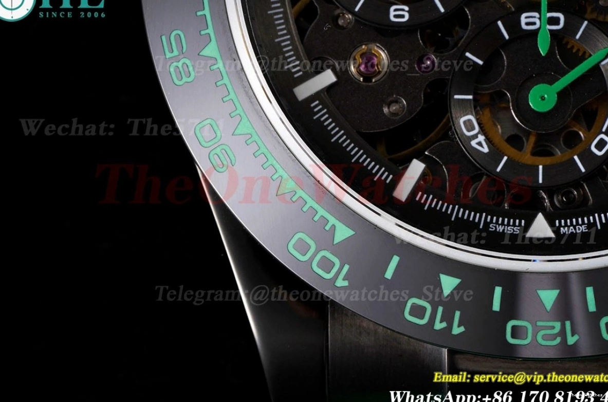 N6F Skeleton DLC Rubber 40mm Green RU DD4130 Dial Blaken On Daytona 0328